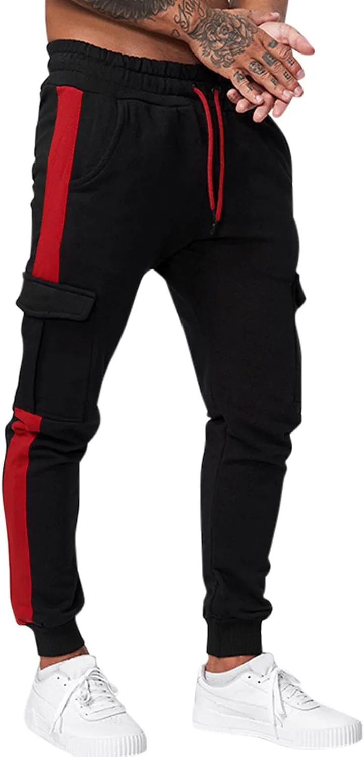 Mens Workout Cargo Sweatpants Drawstring Waist Side Pocket Straight Cargo Pants Joggers Men's Casual Athletic Cargo