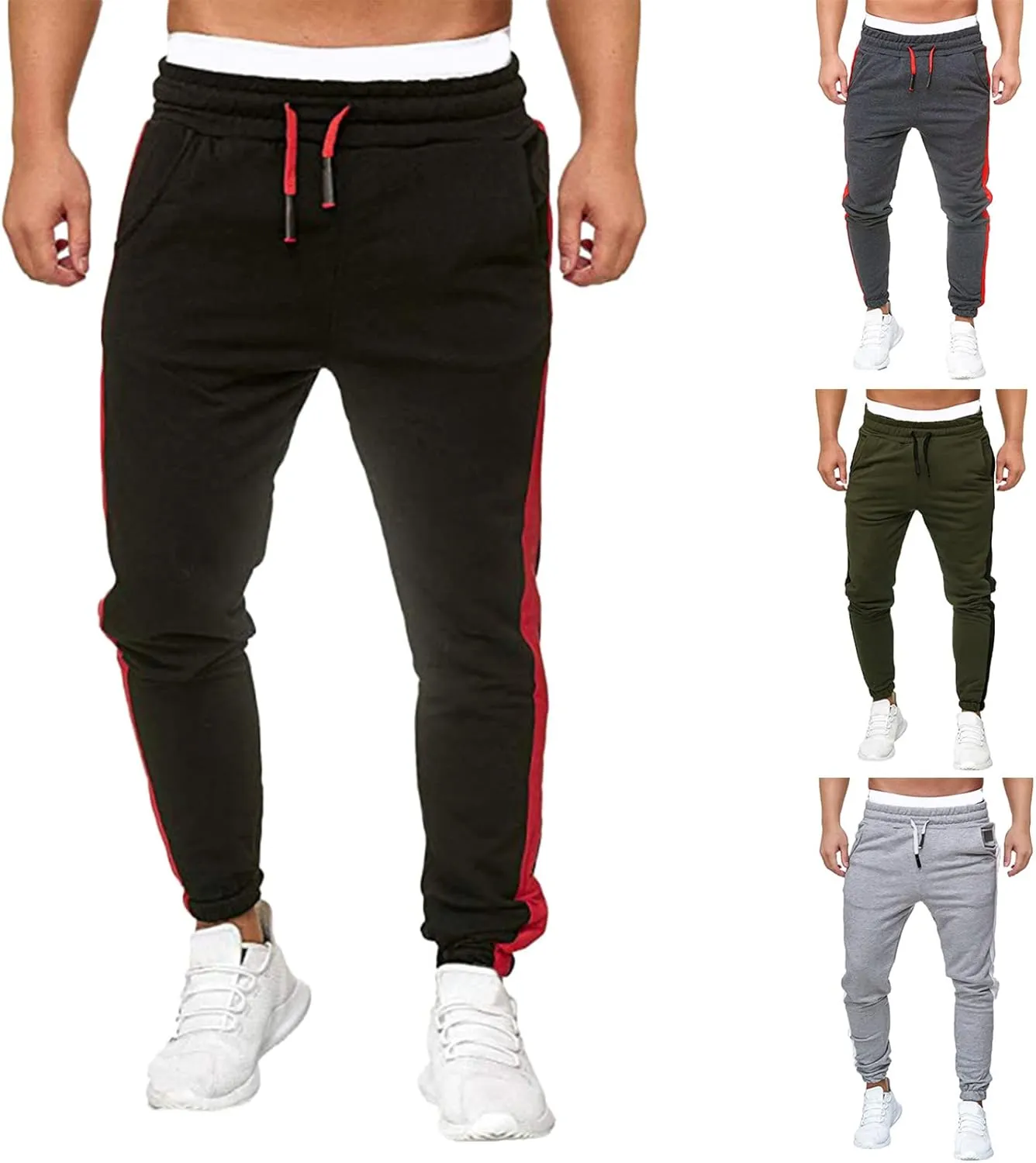Mens Workout Cargo Sweatpants Hiking Cargo Pants Athletic Joggers Pants Outdoor Casual Trousers Mens Drawstring Pants