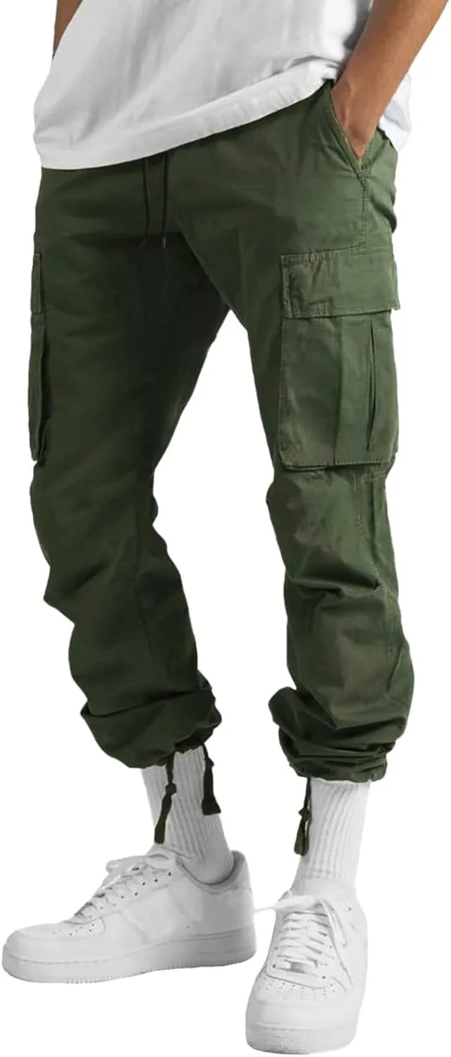 Mens Workout Cargo Sweatpants Pants Big and Tall Men's Elastic Waist Work Pants Loose Fit Lightweight Workwear Casual