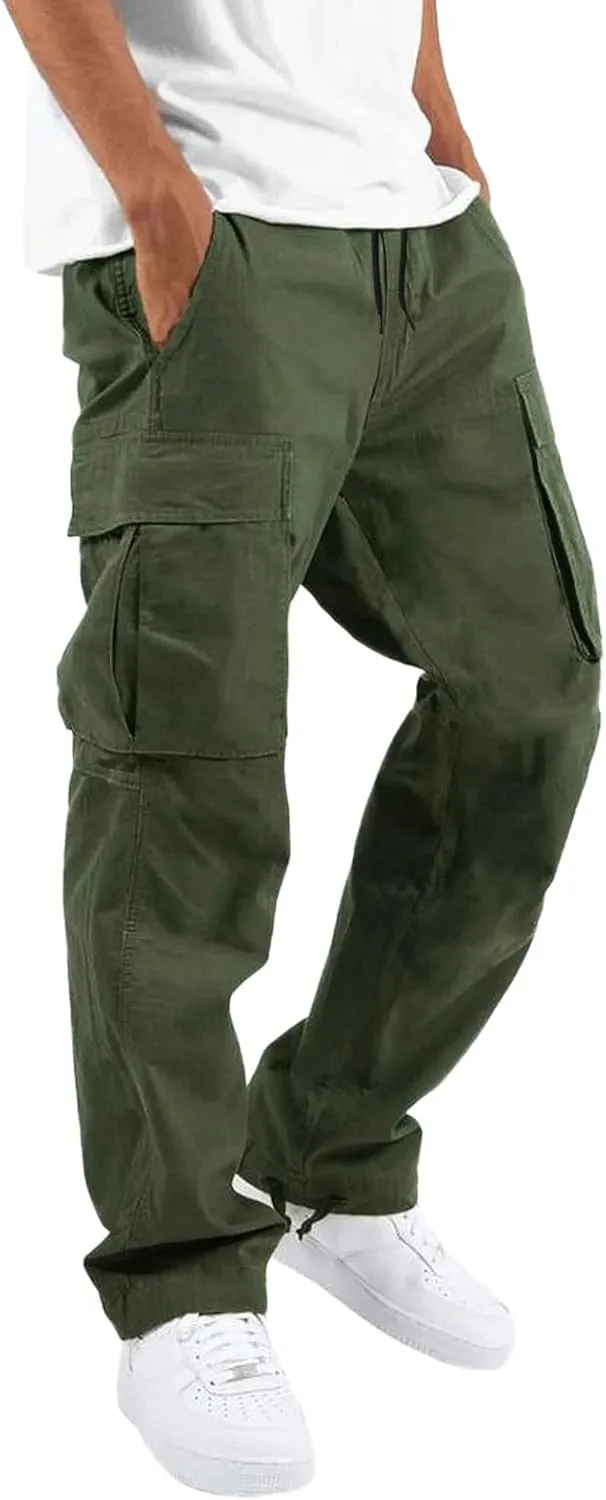 Mens Workout Cargo Sweatpants Pants Big and Tall Men's Elastic Waist Work Pants Loose Fit Lightweight Workwear Casual