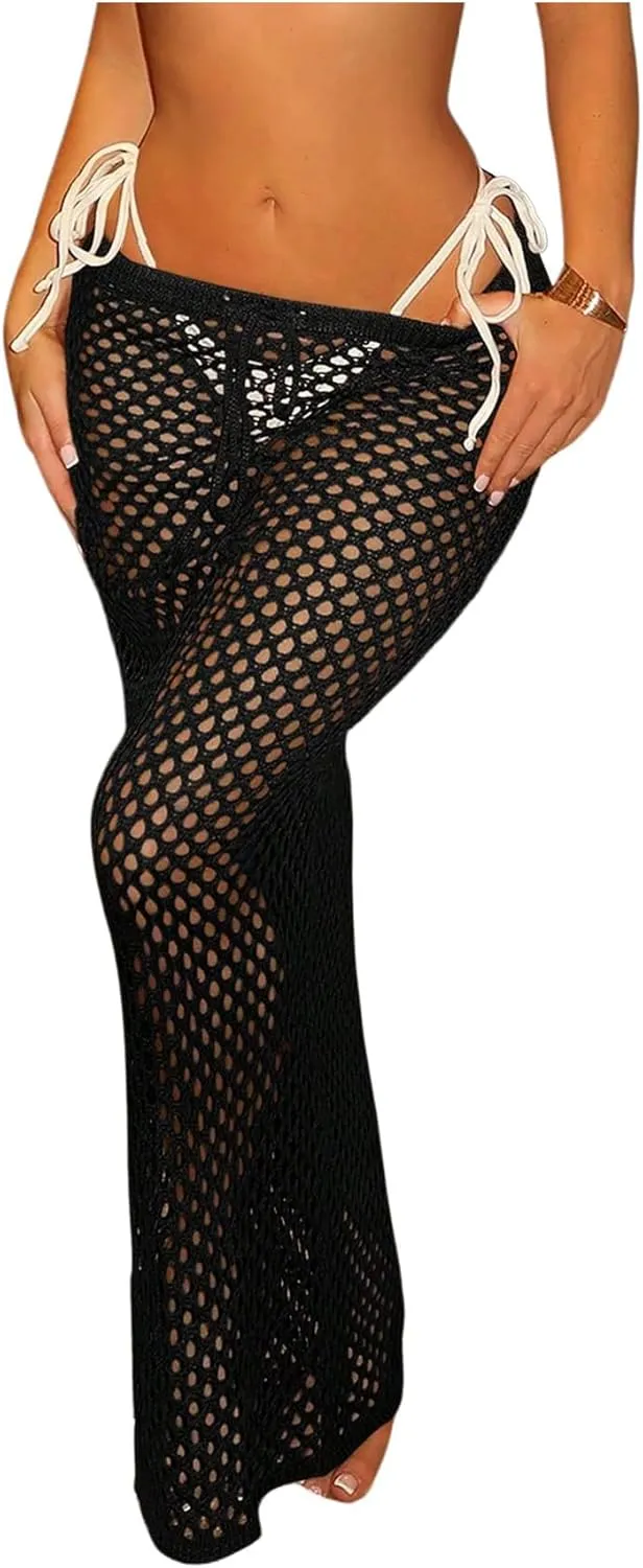 Milumia Women's Hollow Out Crochet Swimsuit Cover Up Skirt Beach Coverup Bodycon Maxi Skirt