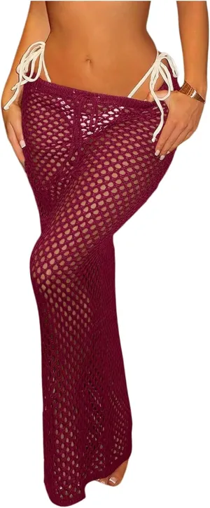 Milumia Women's Hollow Out Crochet Swimsuit Cover Up Skirt Beach Coverup Bodycon Maxi Skirt