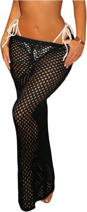 Milumia Women's Hollow Out Crochet Swimsuit Cover Up Skirt Beach Coverup Bodycon Maxi Skirt