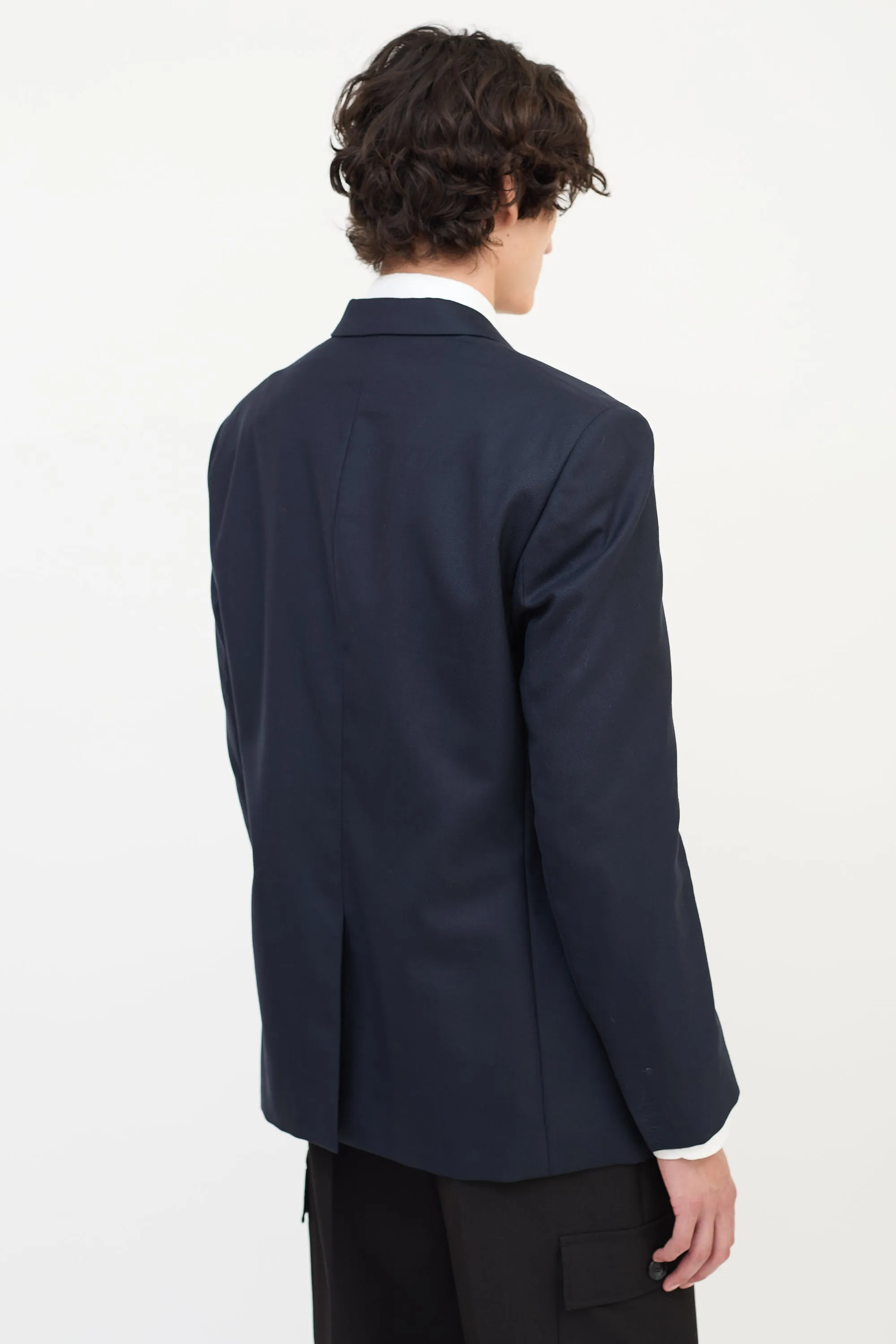 Navy Wool Slip Welt Blazer