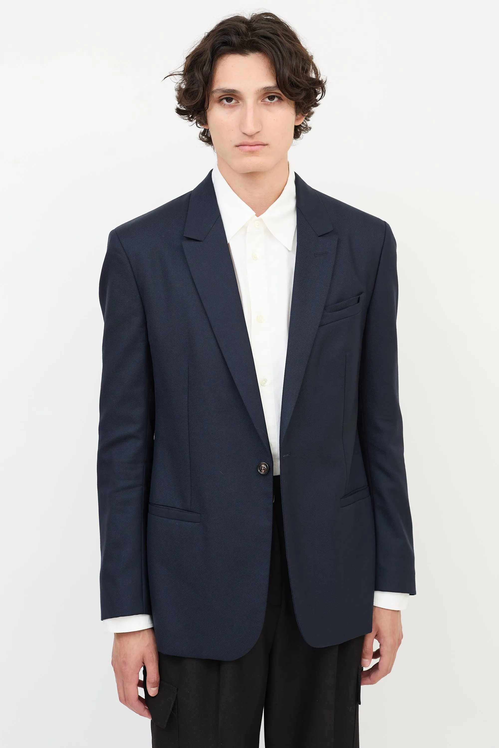 Navy Wool Slip Welt Blazer