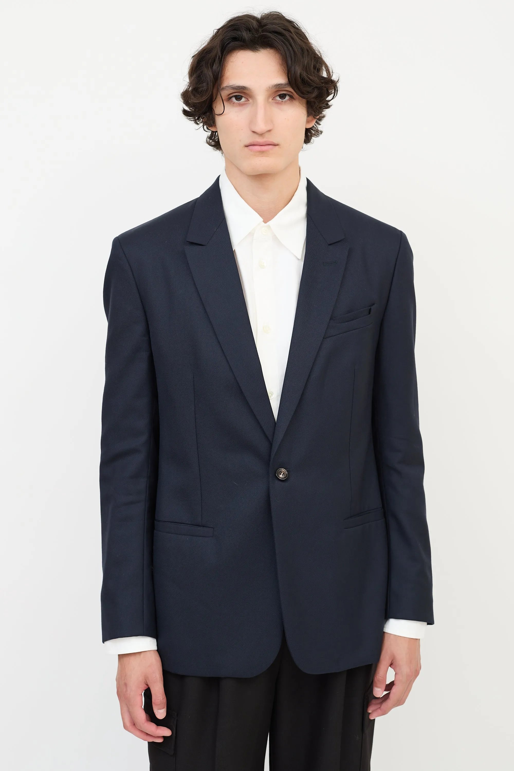 Navy Wool Slip Welt Blazer