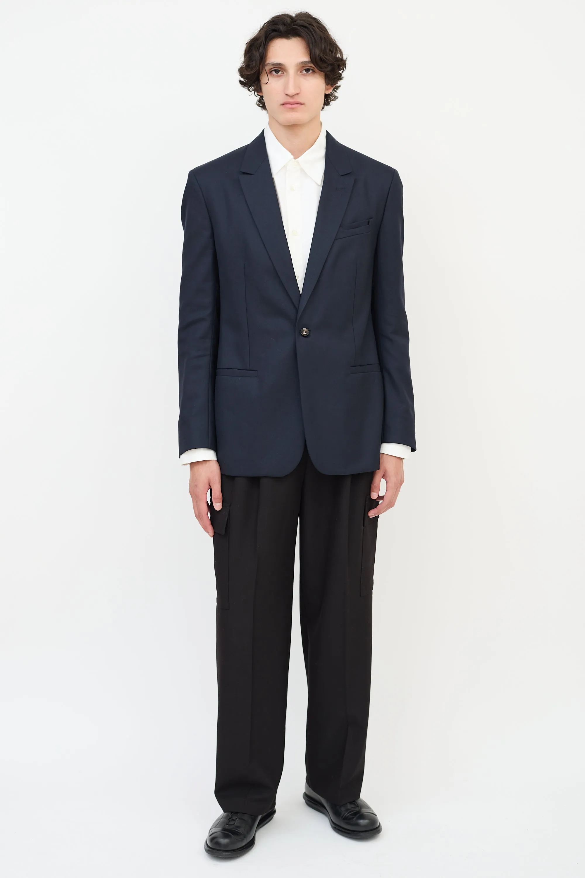 Navy Wool Slip Welt Blazer