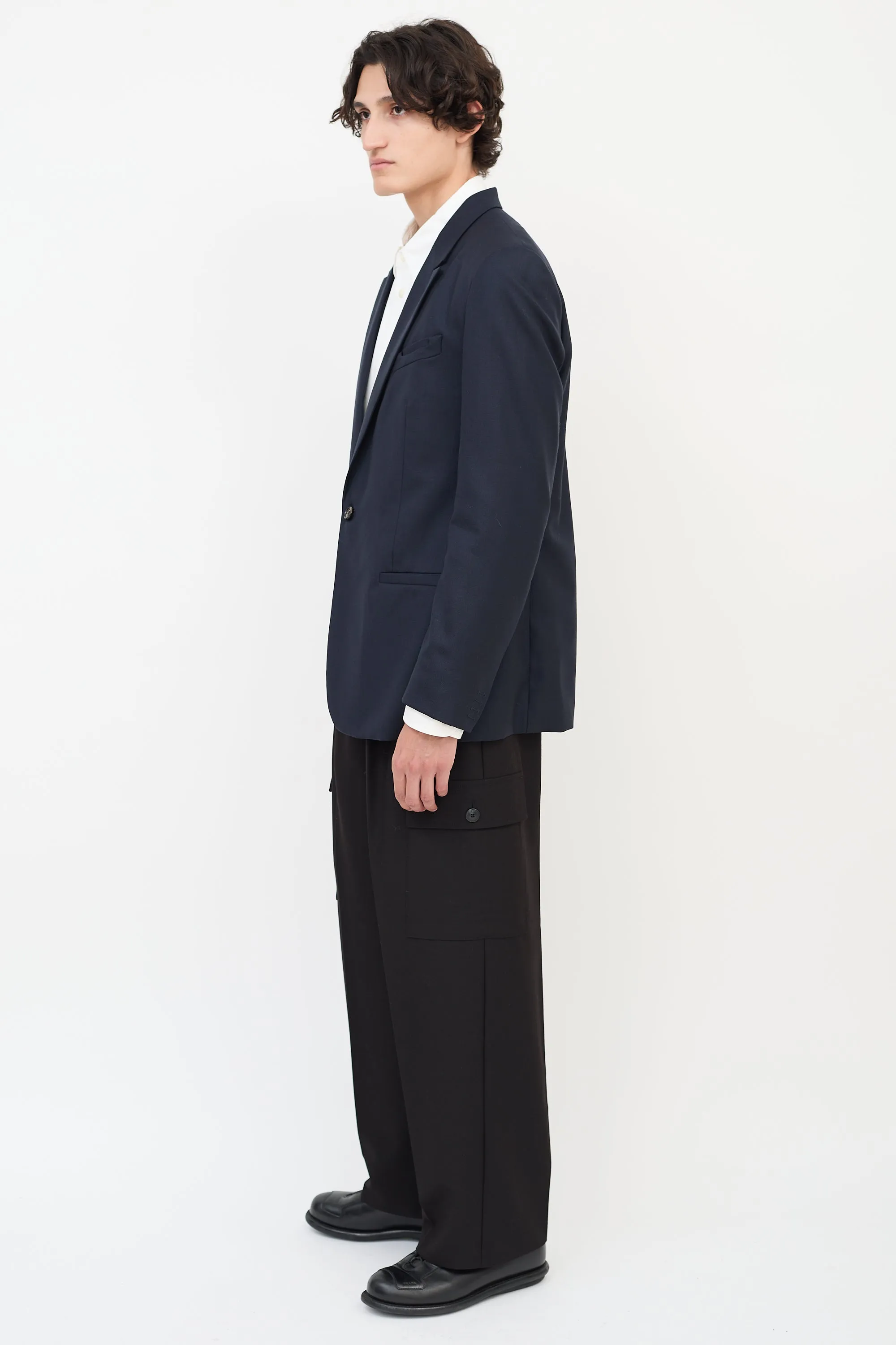 Navy Wool Slip Welt Blazer