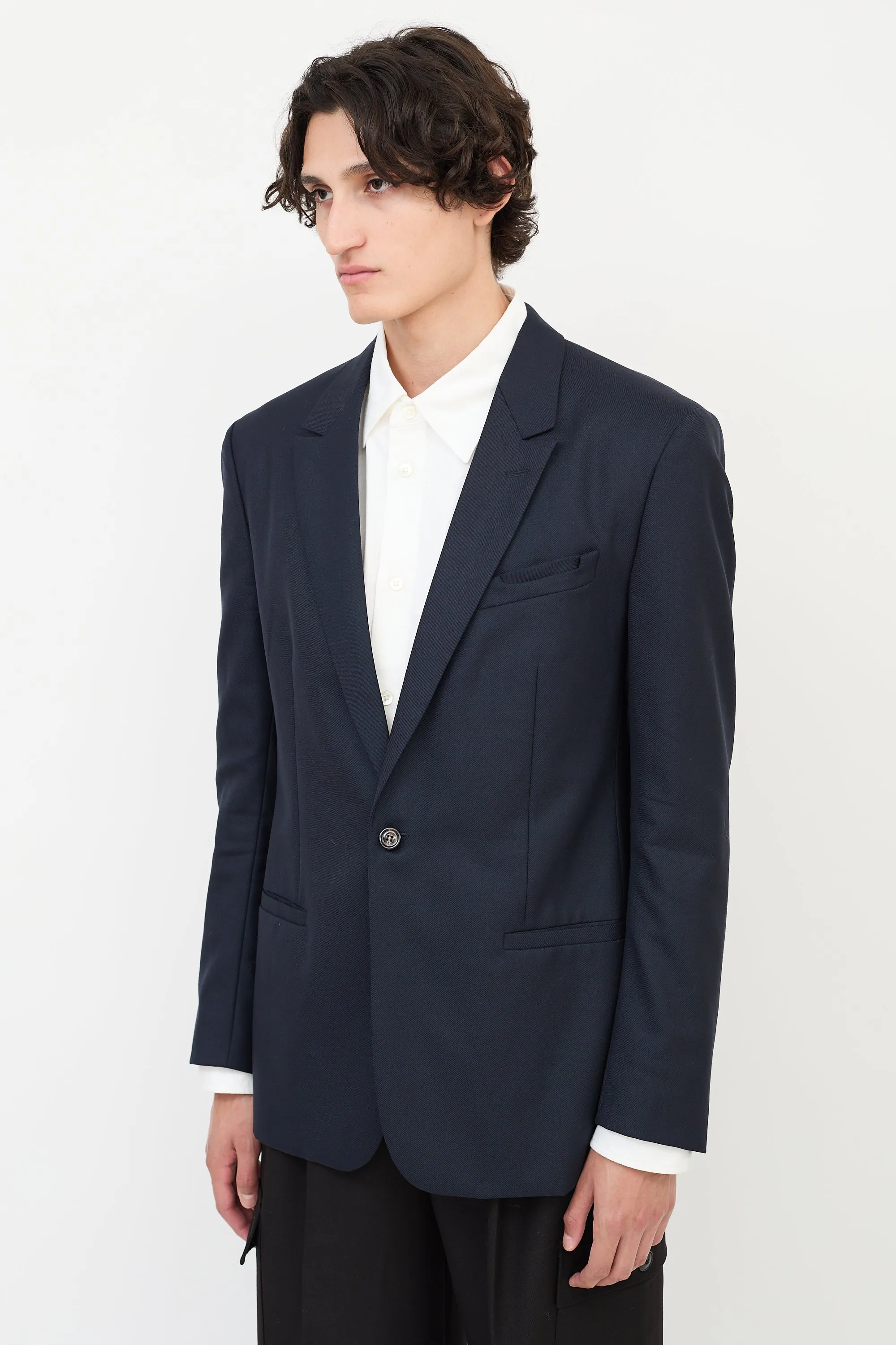 Navy Wool Slip Welt Blazer