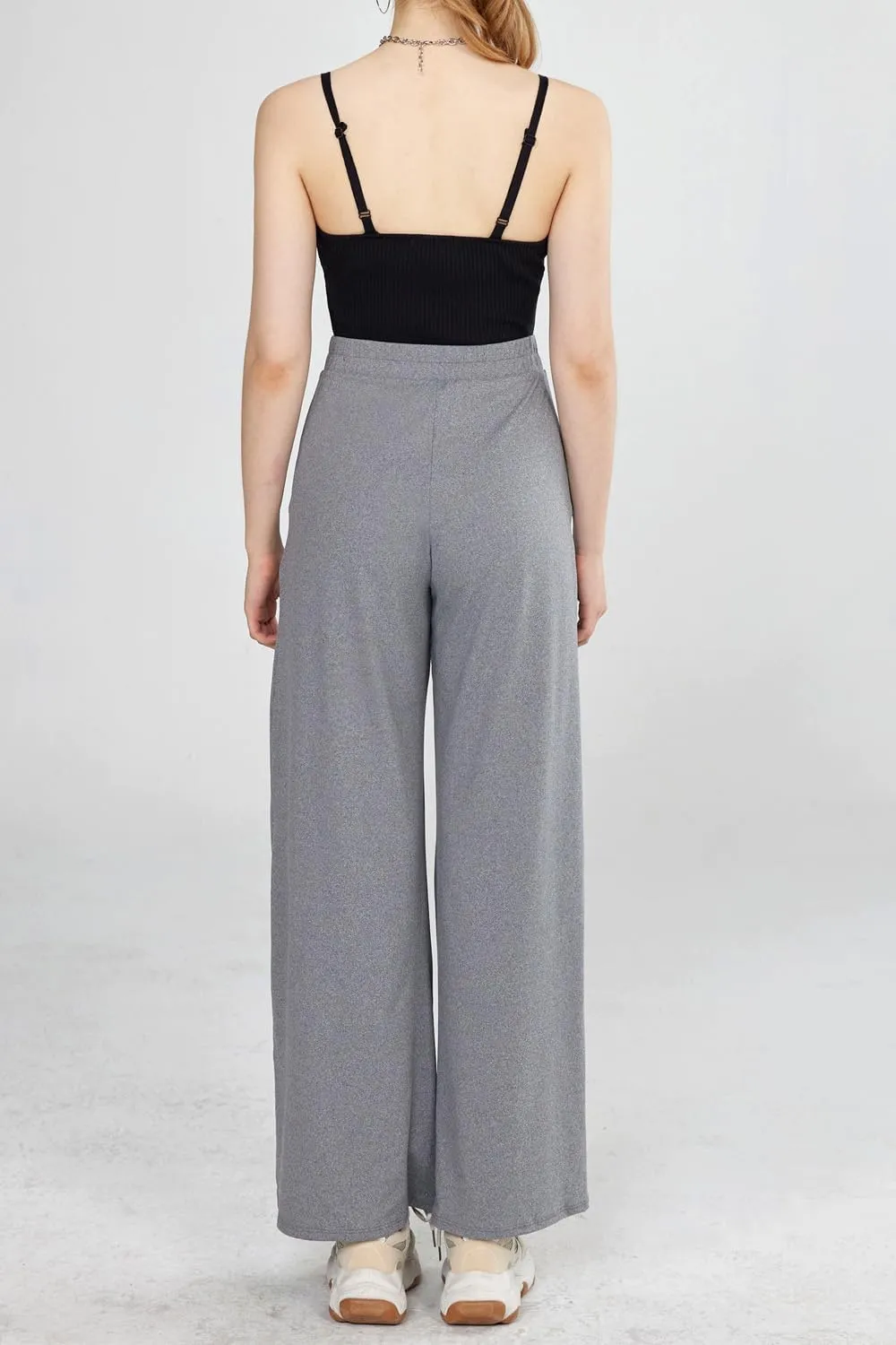 noflik Women's Comfy High Waisted Knit Wide Leg Yoga Pants Business Casual Elastic Waist Loose Trendy Trousers with Pockets