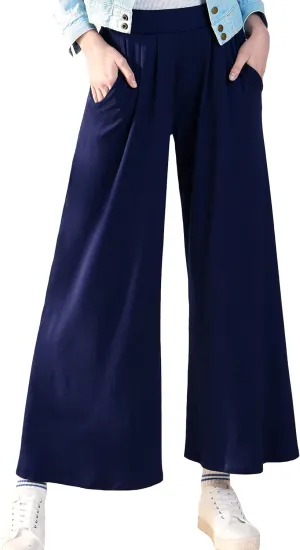 noflik Women's Comfy High Waisted Knit Wide Leg Yoga Pants Business Casual Elastic Waist Loose Trendy Trousers with Pockets