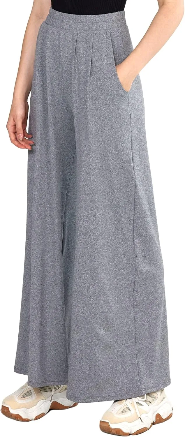 noflik Women's Comfy High Waisted Knit Wide Leg Yoga Pants Business Casual Elastic Waist Loose Trendy Trousers with Pockets