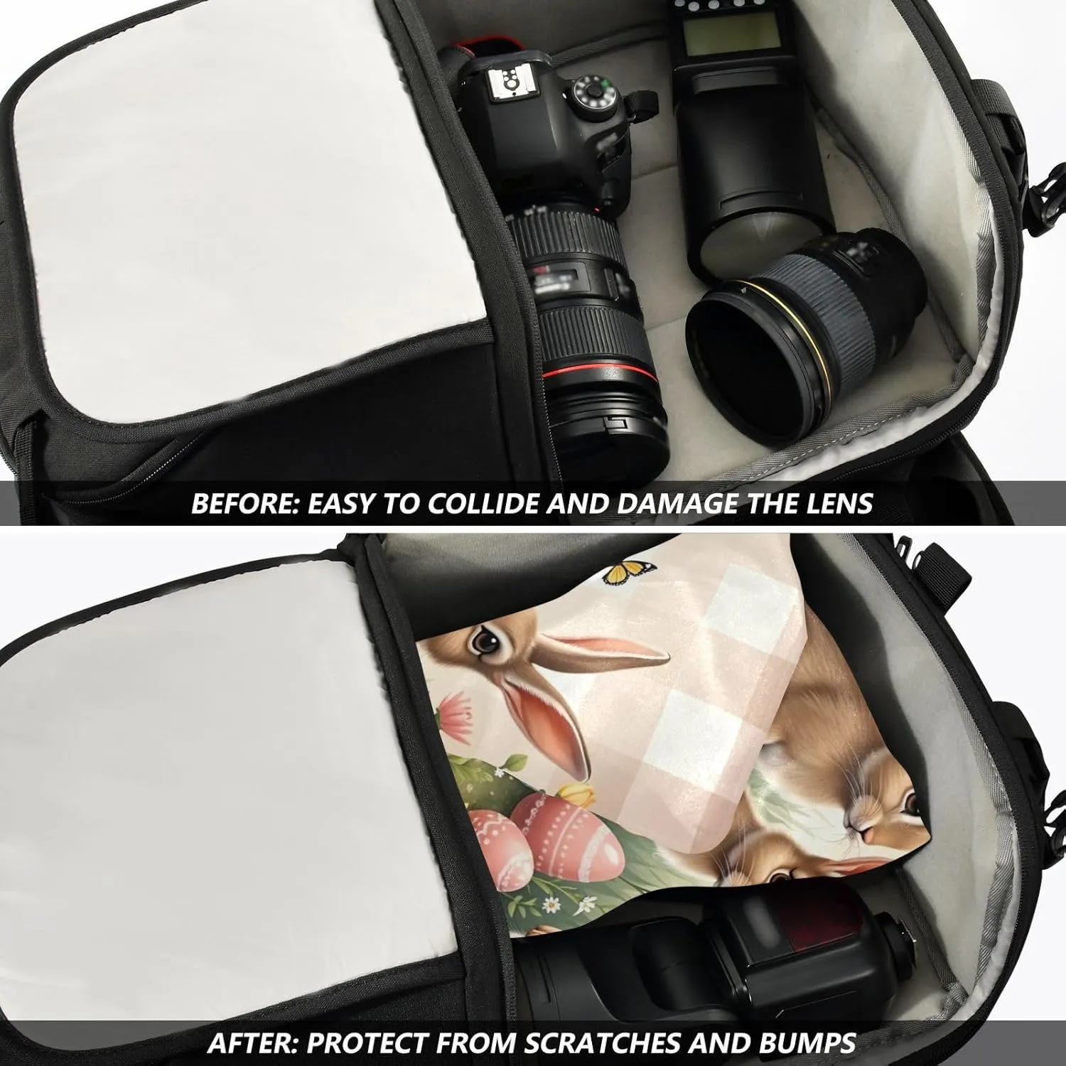 ODAWA Easter Rabbits Gathering Self Adhesive Cloths 17.7X17.7 Inch Self-adhesive Cloth Protective Camera Wrapper Portable Cosmetic Bag for Travelling