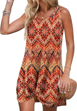 OFEEFAN Summer Dresses for Women Sleeveless Beach Vacation Traval Clothes Swimsuit Coverup with Pockets Floral/Plain