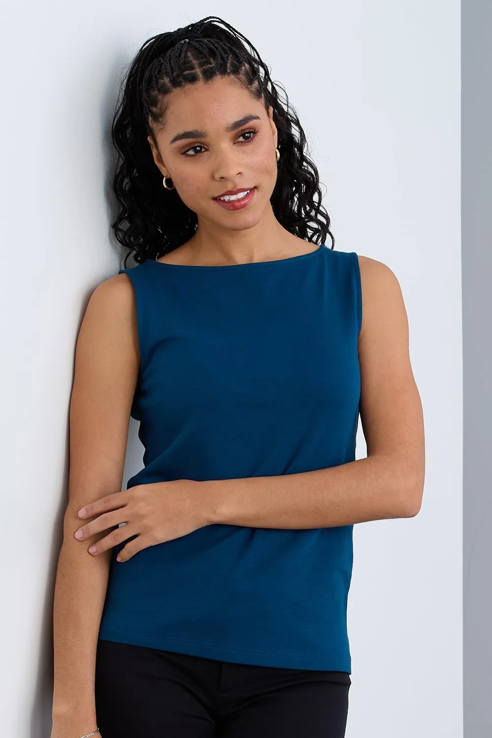 Organic All-Cotton Luxe Sleeveless Boat Neck Tee
