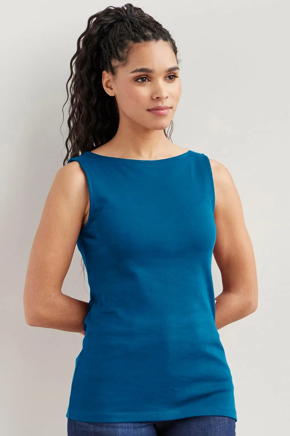Organic All-Cotton Luxe Sleeveless Boat Neck Tee