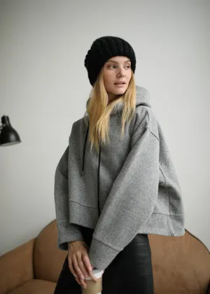 Oversized Double-Layer Wool Hat in Black