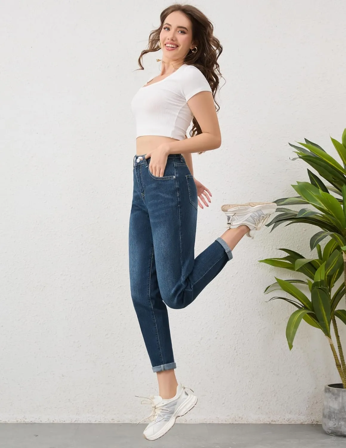 PACBREEZE Women's Boyfriend Jeans High-Rise Comfy Stretch Relaxed Casual Denim Pants with 5 Pockets, 4-18
