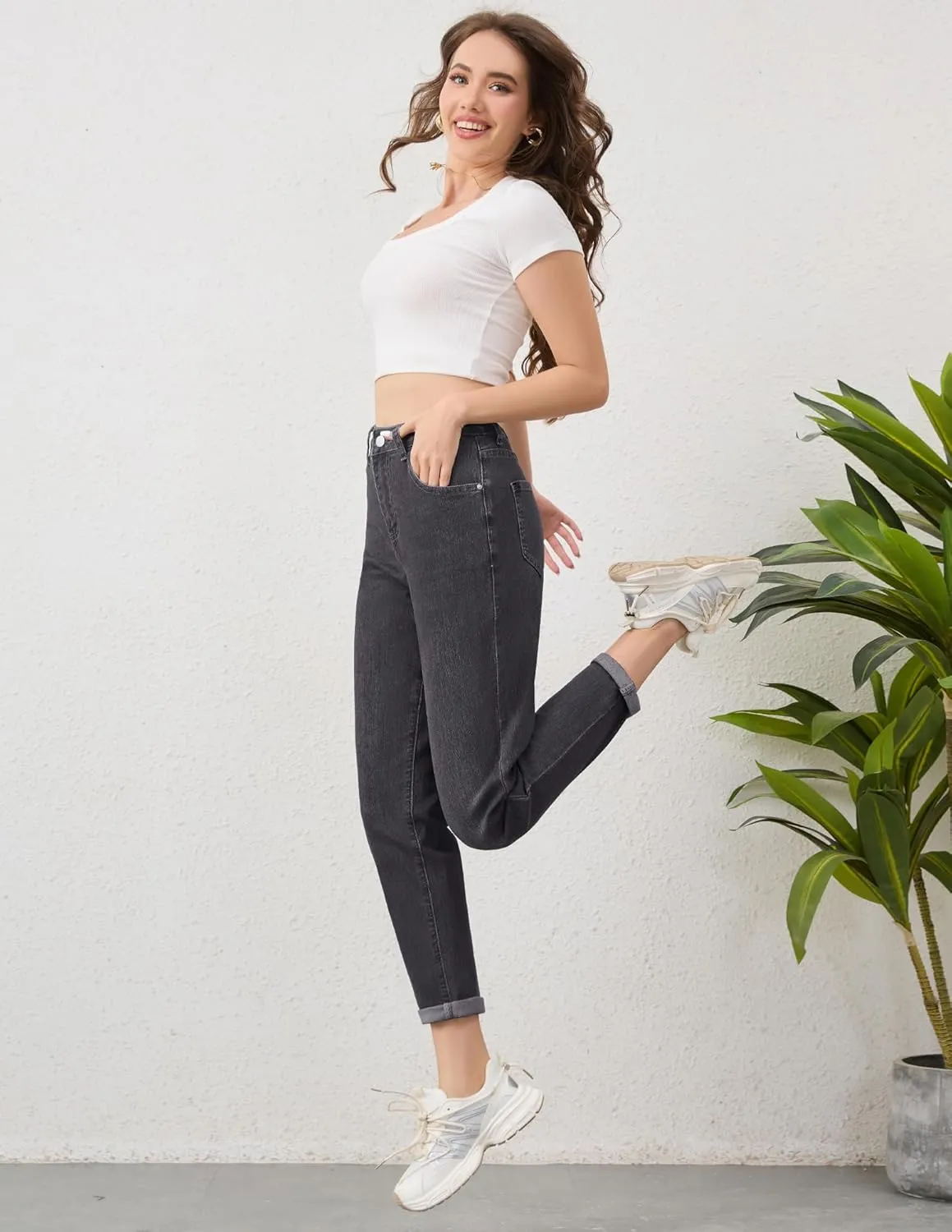 PACBREEZE Women's Boyfriend Jeans High-Rise Comfy Stretch Relaxed Casual Denim Pants with 5 Pockets, 4-18