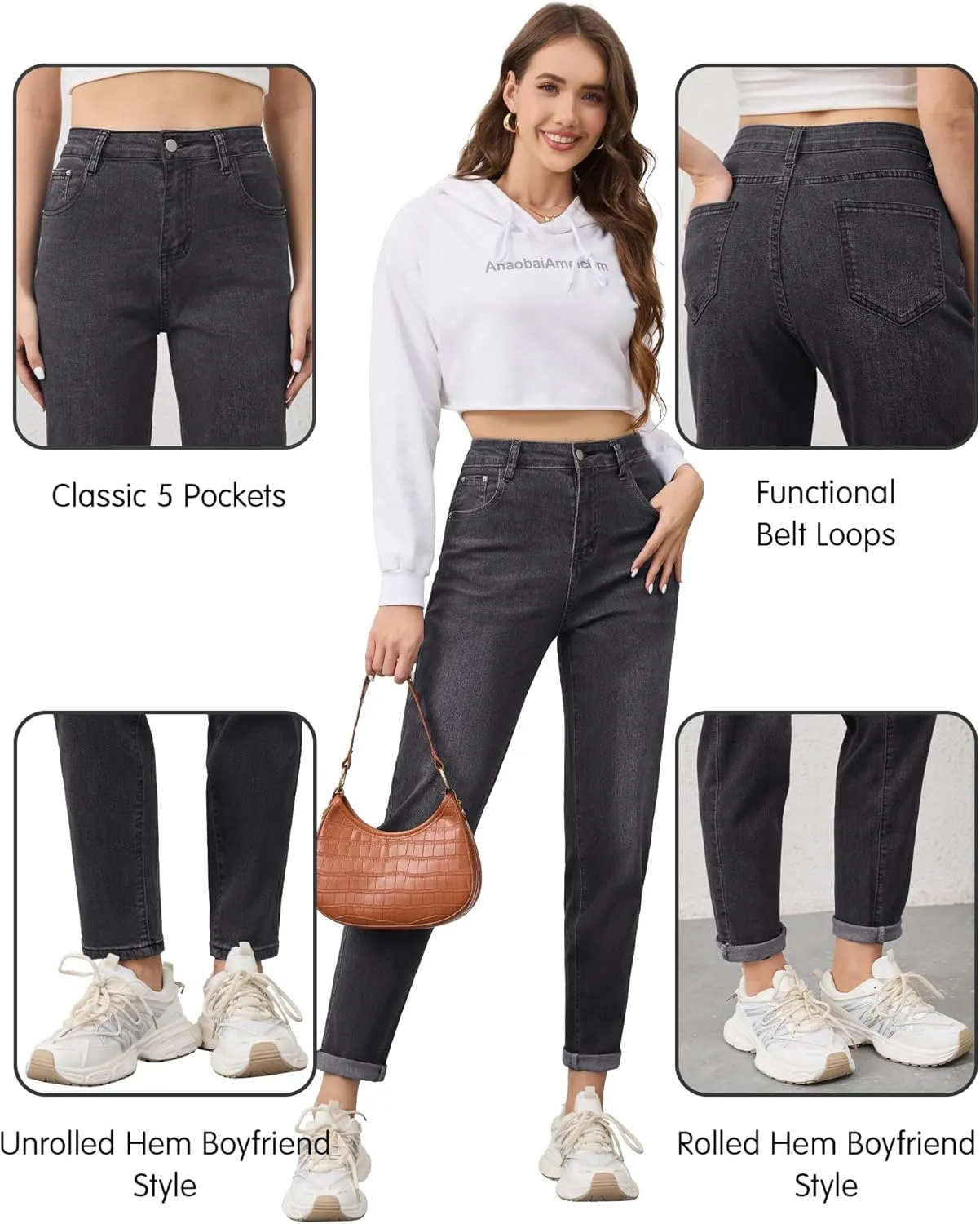 PACBREEZE Women's Boyfriend Jeans High-Rise Comfy Stretch Relaxed Casual Denim Pants with 5 Pockets, 4-18