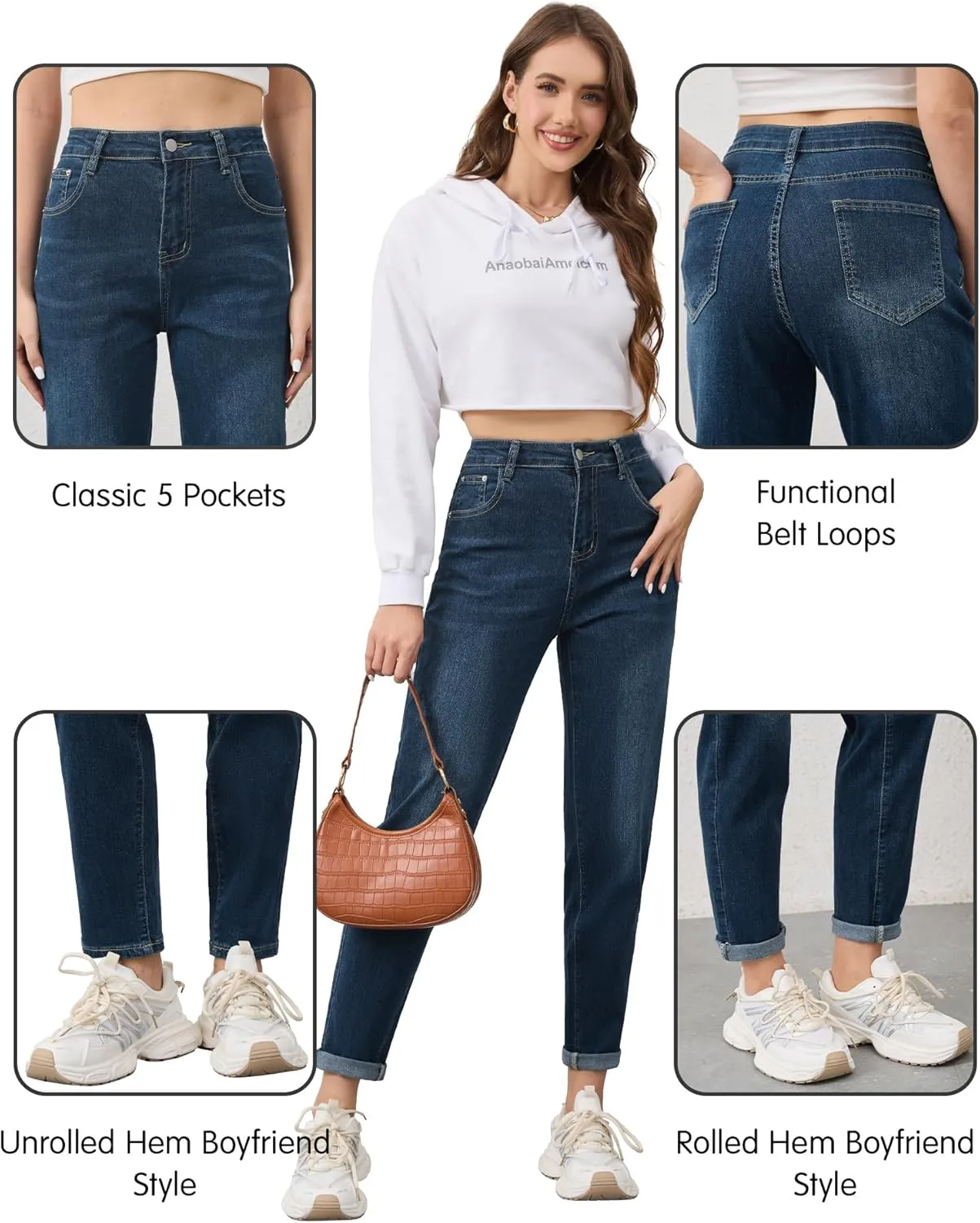PACBREEZE Women's Boyfriend Jeans High-Rise Comfy Stretch Relaxed Casual Denim Pants with 5 Pockets, 4-18