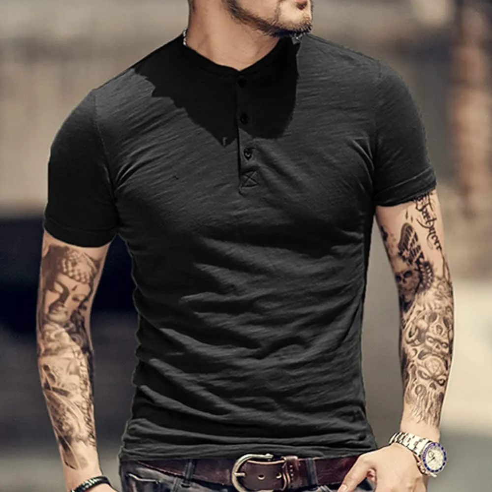 palglg Mens Cotton Muscle Slim Fitted Sport Henley T-Shirt with Button