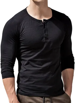 palglg Mens Cotton Muscle Slim Fitted Sport Henley T-Shirt with Button