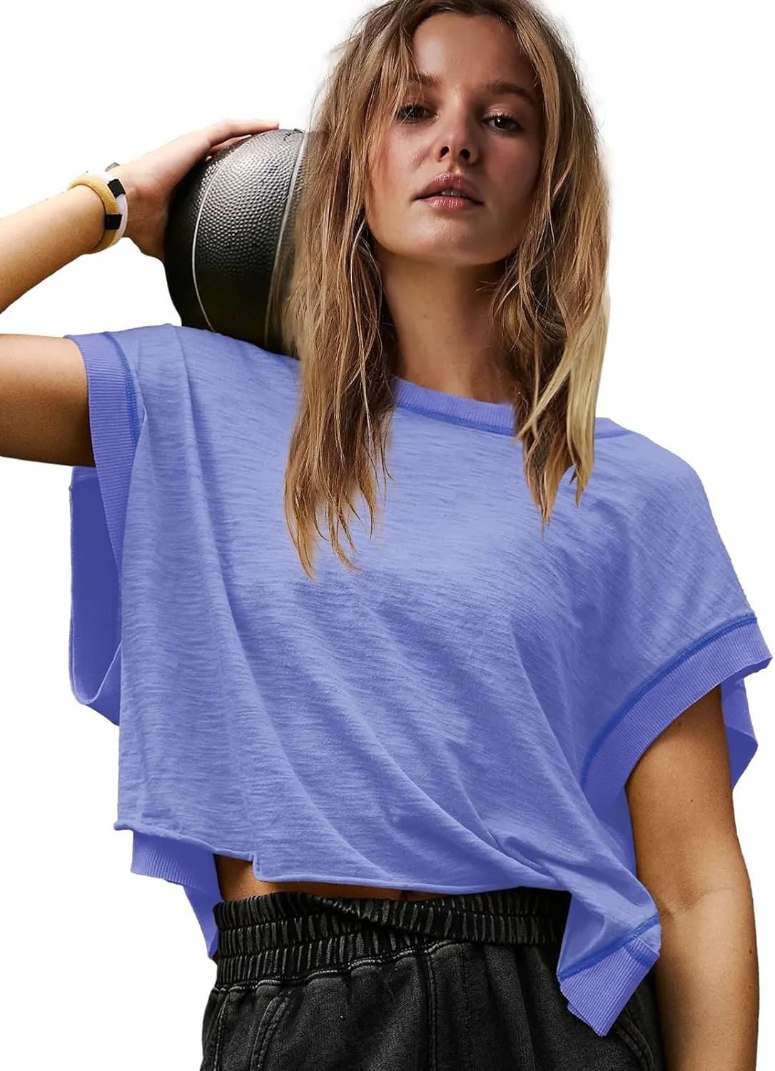 Panadila Womens Open Back Workout Top Oversized Workout T Shirts Backless Athletic Shirt Short Sleeve Baby Tee