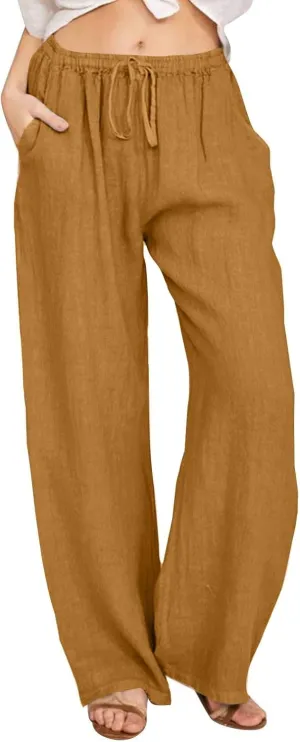 Pants for Women, Linen Pants Wide Leg Straight Drawstring High Waisted Palazzo