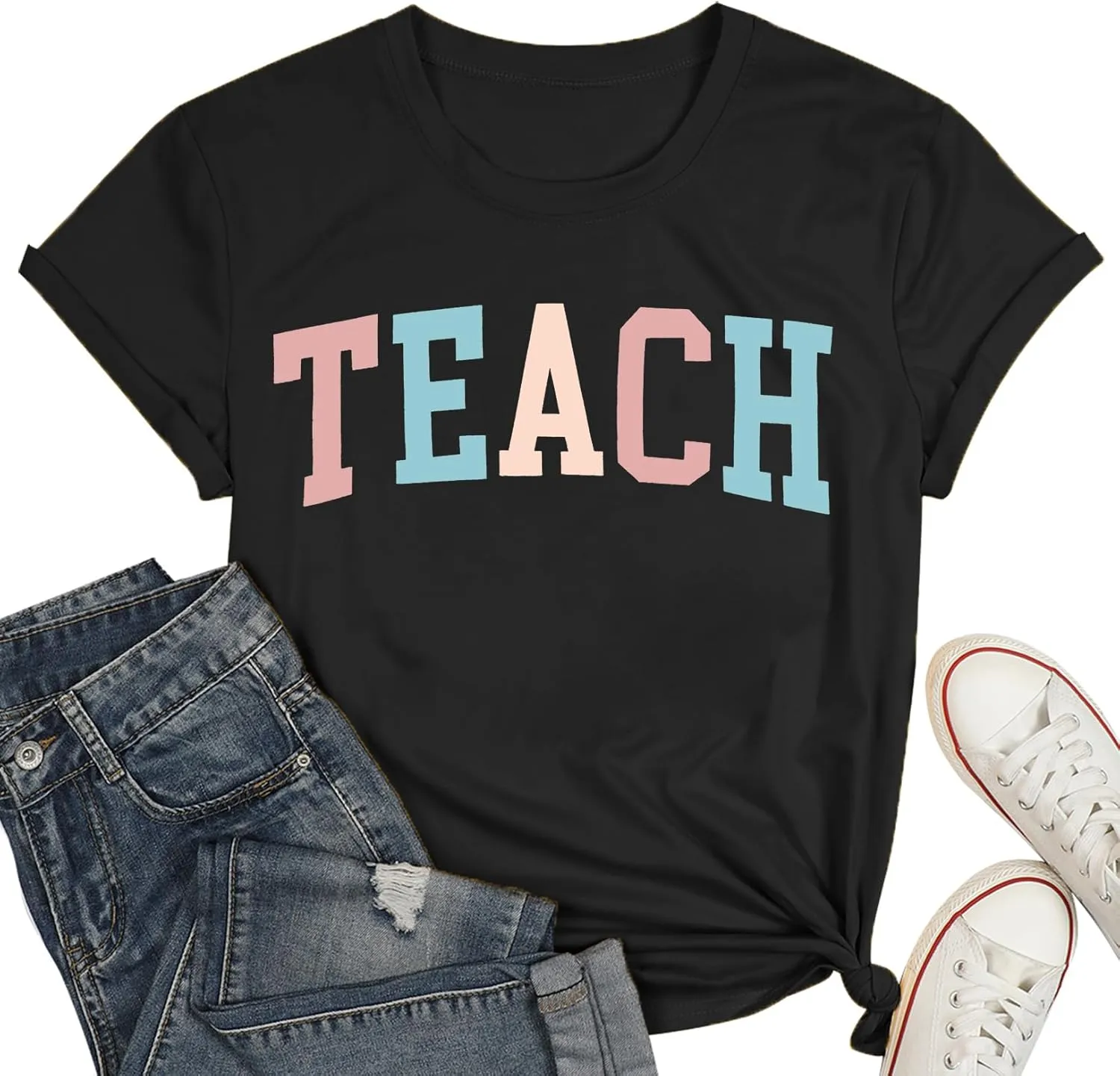 Plus Size Teacher Shirts Women Oversized Teach Life T Shirt Short Sleeve Graphic T-Shirt Gift Tops