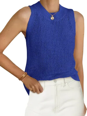 PRETTYGARDEN Summer Crochet Tank Tops for Women 2025 Casual Crewneck Hollow Out Loose Knit Sleeveless Sweater Vest Top Trendy