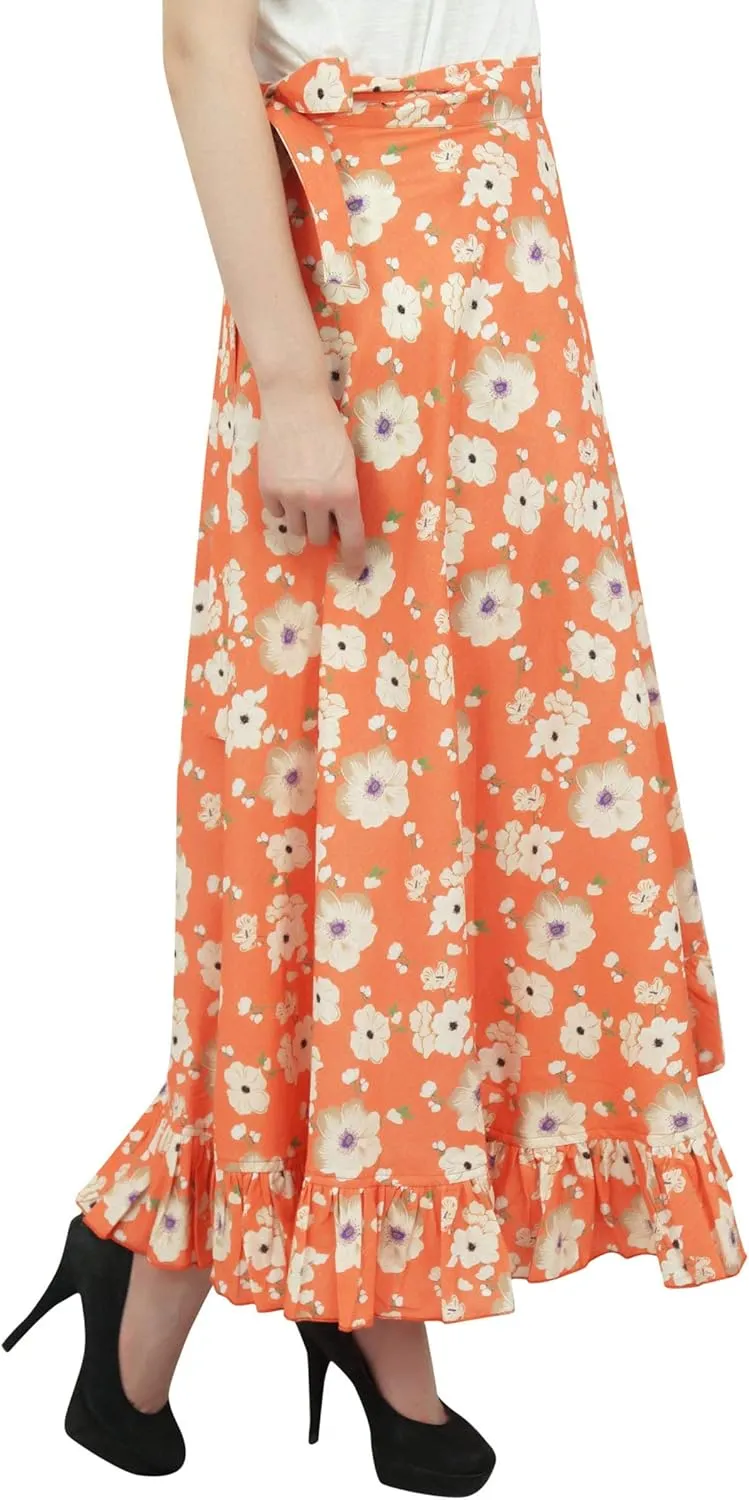 Printed Single Layer Cotton Magic Wrap Skirt for Womens Plus Size Ruffled Wrap Skirt