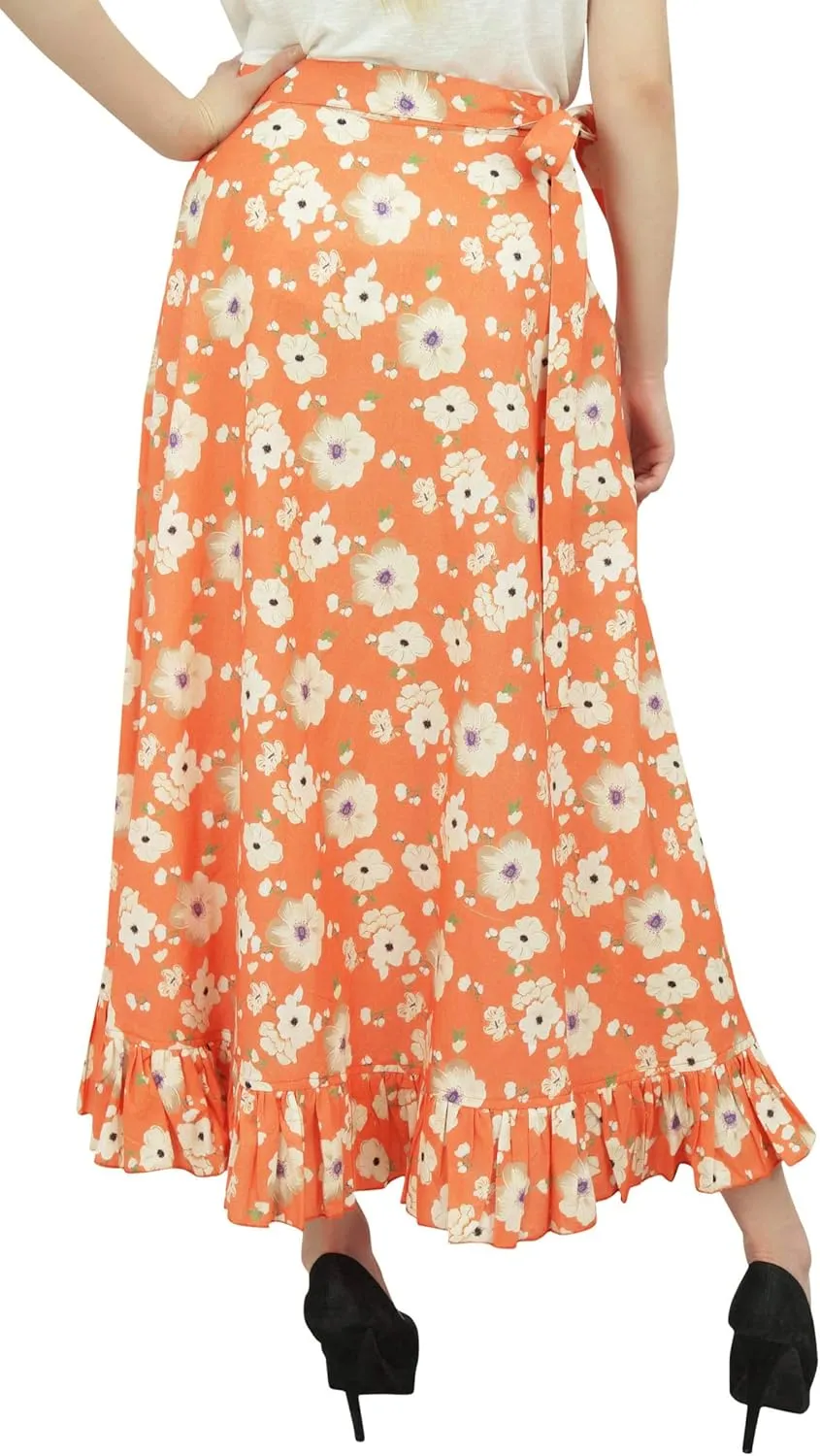 Printed Single Layer Cotton Magic Wrap Skirt for Womens Plus Size Ruffled Wrap Skirt