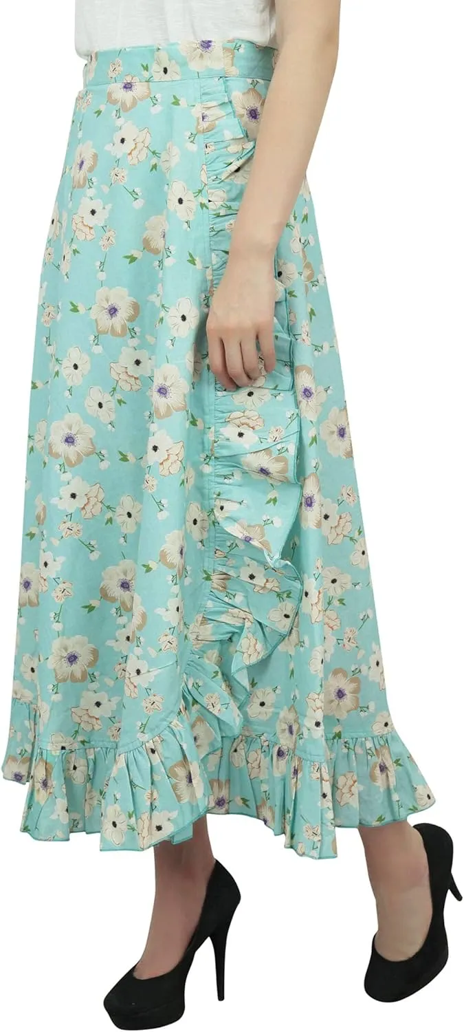 Printed Single Layer Cotton Magic Wrap Skirt for Womens Plus Size Ruffled Wrap Skirt