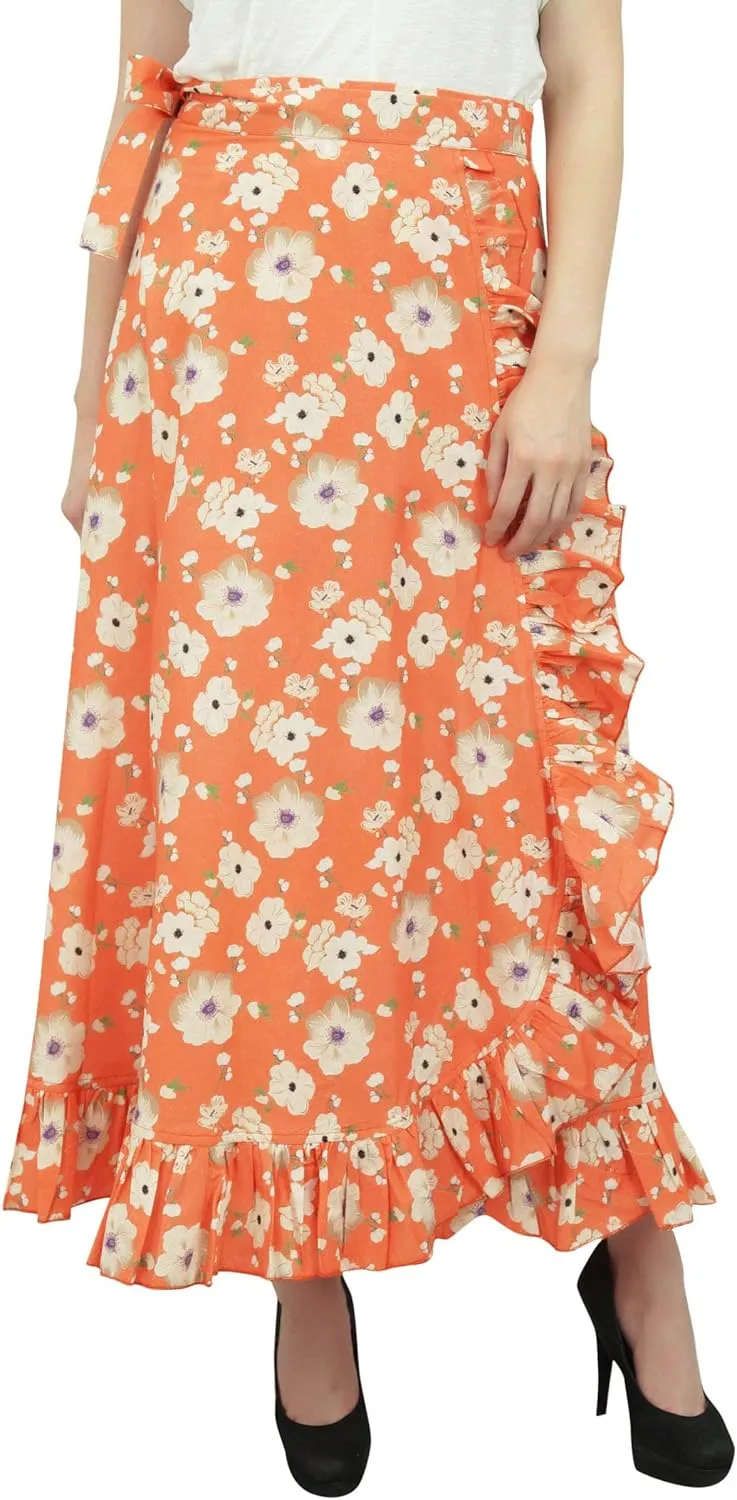 Printed Single Layer Cotton Magic Wrap Skirt for Womens Plus Size Ruffled Wrap Skirt