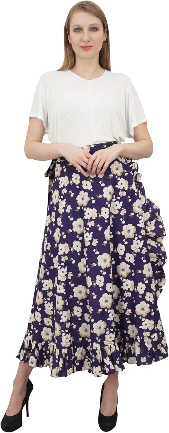 Printed Single Layer Cotton Magic Wrap Skirt for Womens Plus Size Ruffled Wrap Skirt