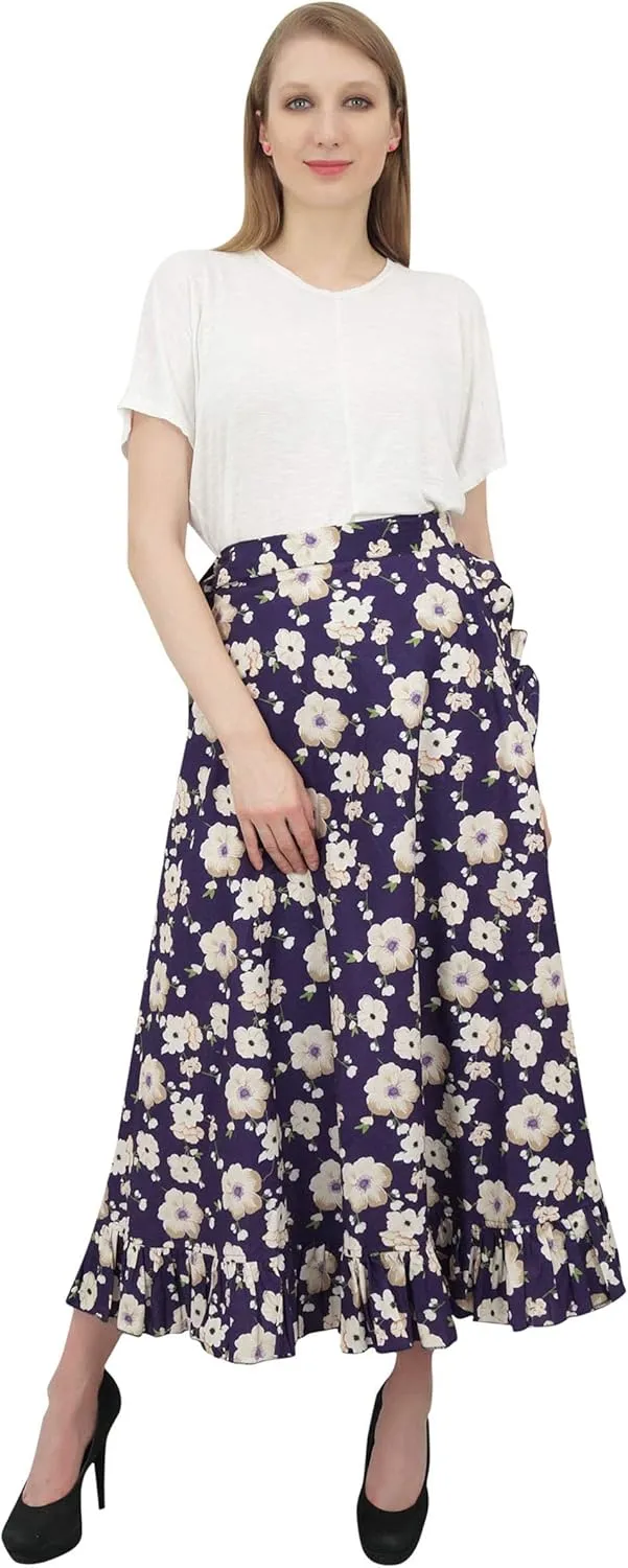 Printed Single Layer Cotton Magic Wrap Skirt for Womens Plus Size Ruffled Wrap Skirt