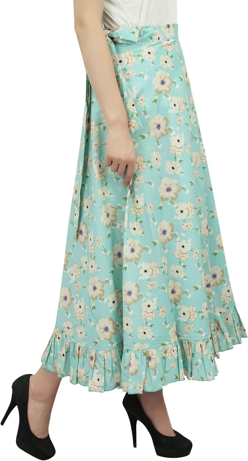 Printed Single Layer Cotton Magic Wrap Skirt for Womens Plus Size Ruffled Wrap Skirt