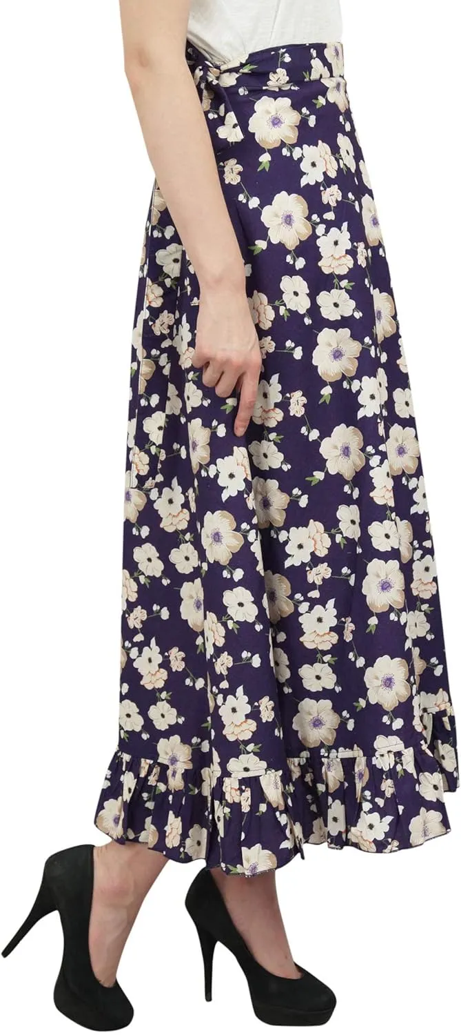 Printed Single Layer Cotton Magic Wrap Skirt for Womens Plus Size Ruffled Wrap Skirt