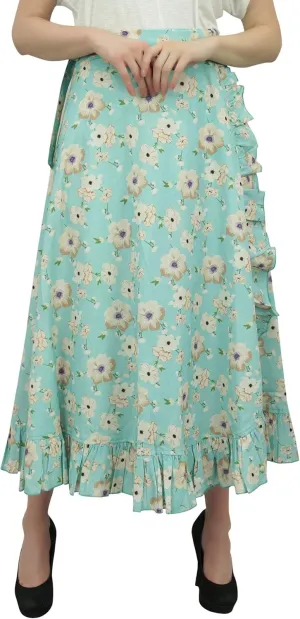 Printed Single Layer Cotton Magic Wrap Skirt for Womens Plus Size Ruffled Wrap Skirt