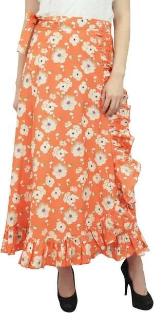 Printed Single Layer Cotton Magic Wrap Skirt for Womens Plus Size Ruffled Wrap Skirt