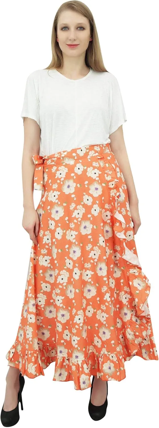 Printed Single Layer Cotton Magic Wrap Skirt for Womens Plus Size Ruffled Wrap Skirt