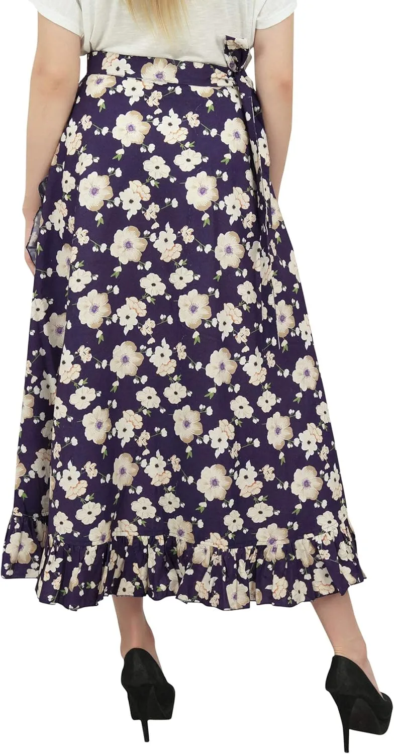 Printed Single Layer Cotton Magic Wrap Skirt for Womens Plus Size Ruffled Wrap Skirt