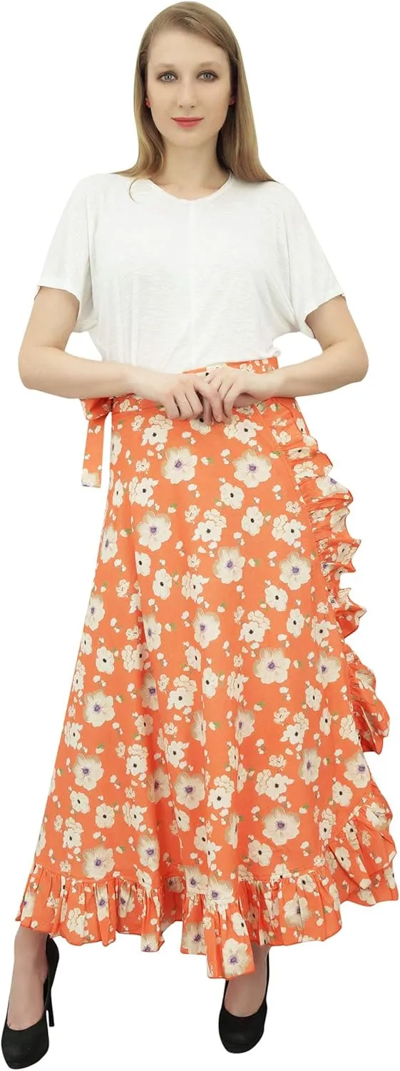 Printed Single Layer Cotton Magic Wrap Skirt for Womens Plus Size Ruffled Wrap Skirt