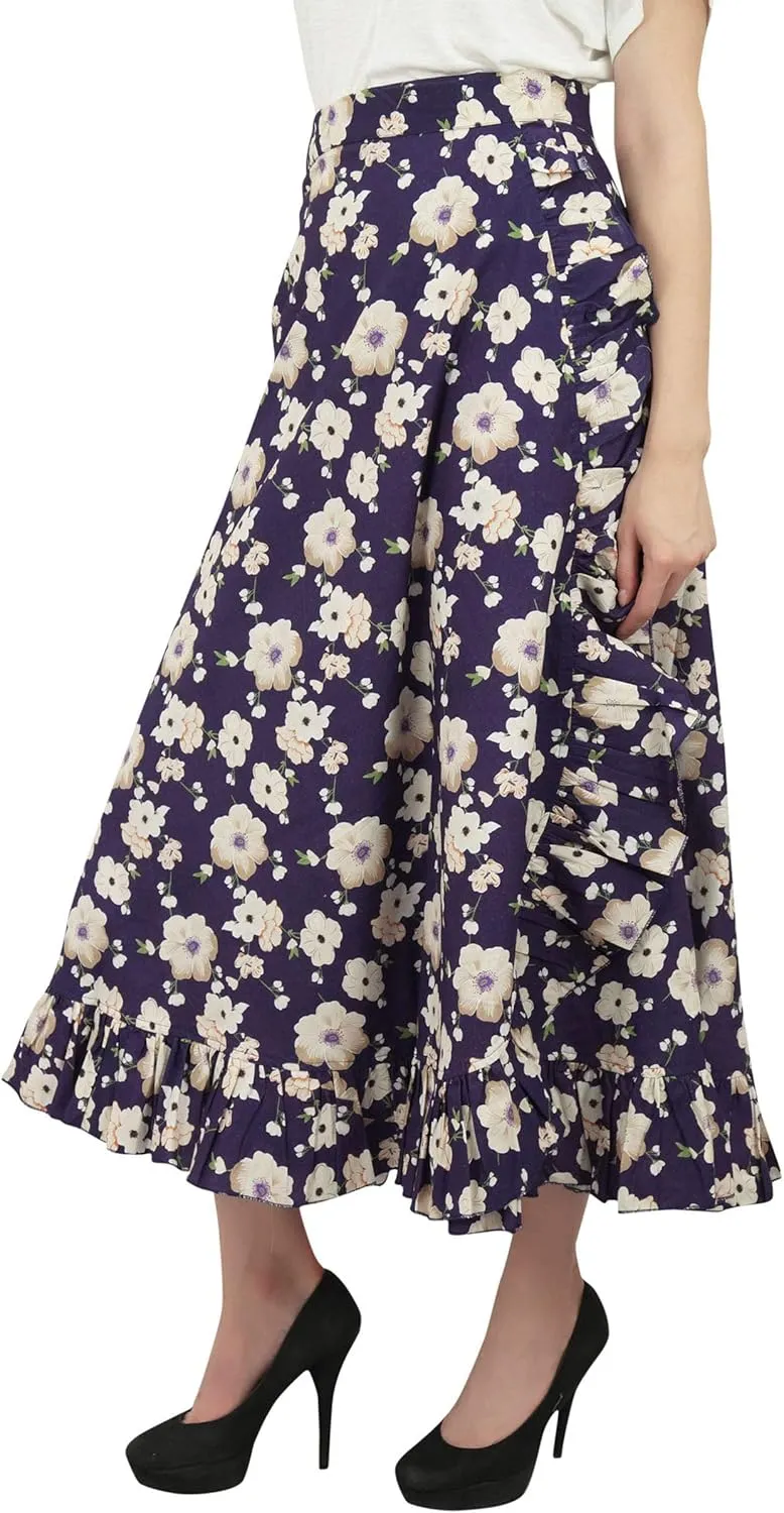 Printed Single Layer Cotton Magic Wrap Skirt for Womens Plus Size Ruffled Wrap Skirt