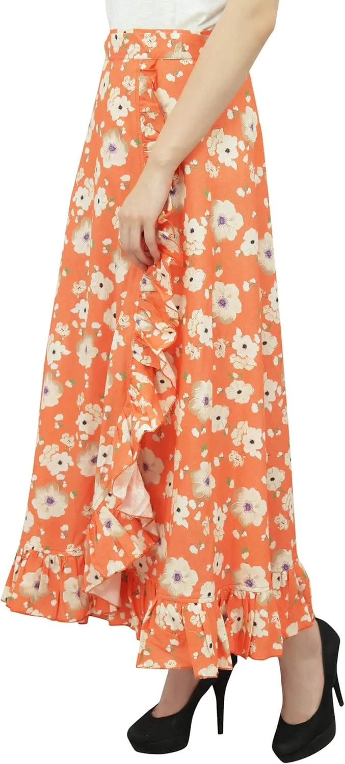 Printed Single Layer Cotton Magic Wrap Skirt for Womens Plus Size Ruffled Wrap Skirt