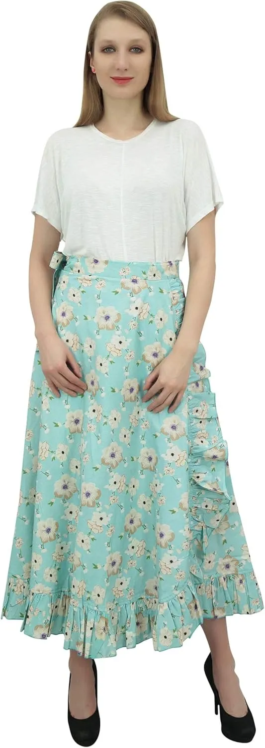 Printed Single Layer Cotton Magic Wrap Skirt for Womens Plus Size Ruffled Wrap Skirt