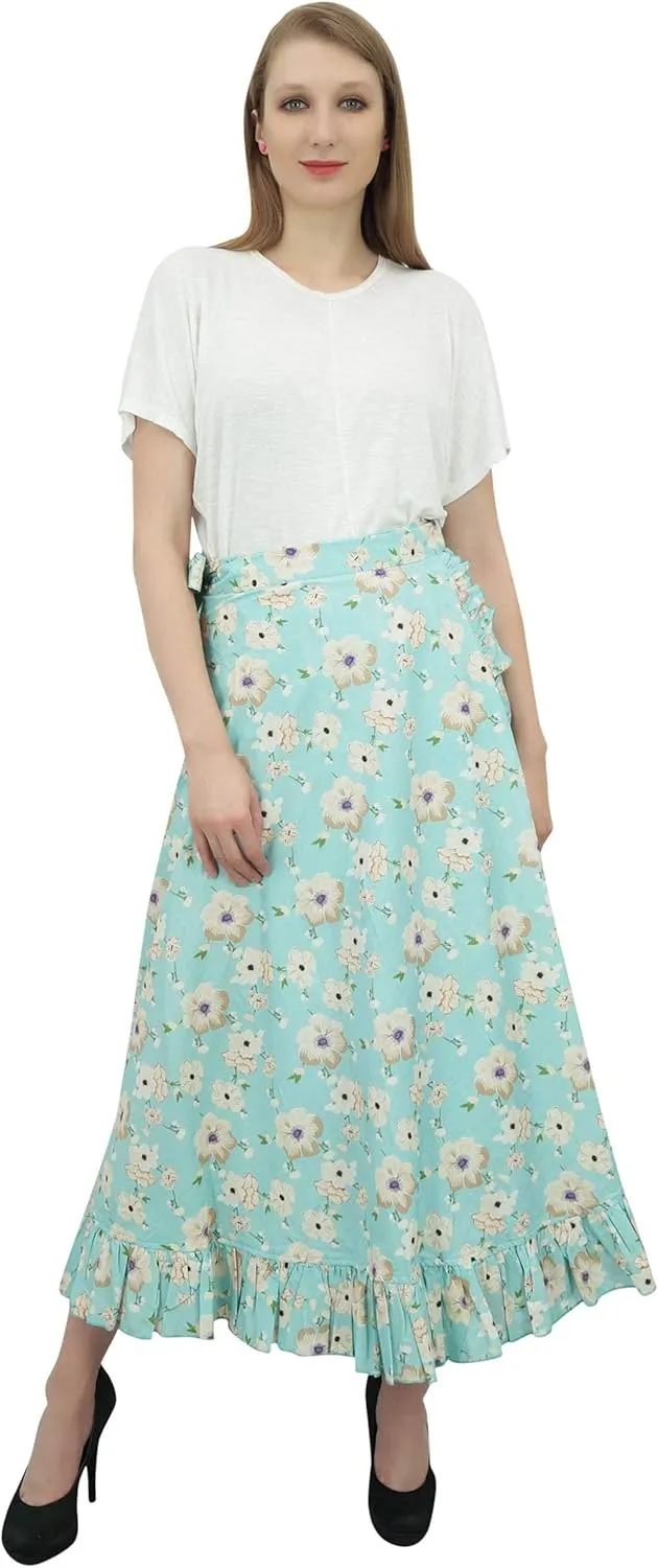 Printed Single Layer Cotton Magic Wrap Skirt for Womens Plus Size Ruffled Wrap Skirt