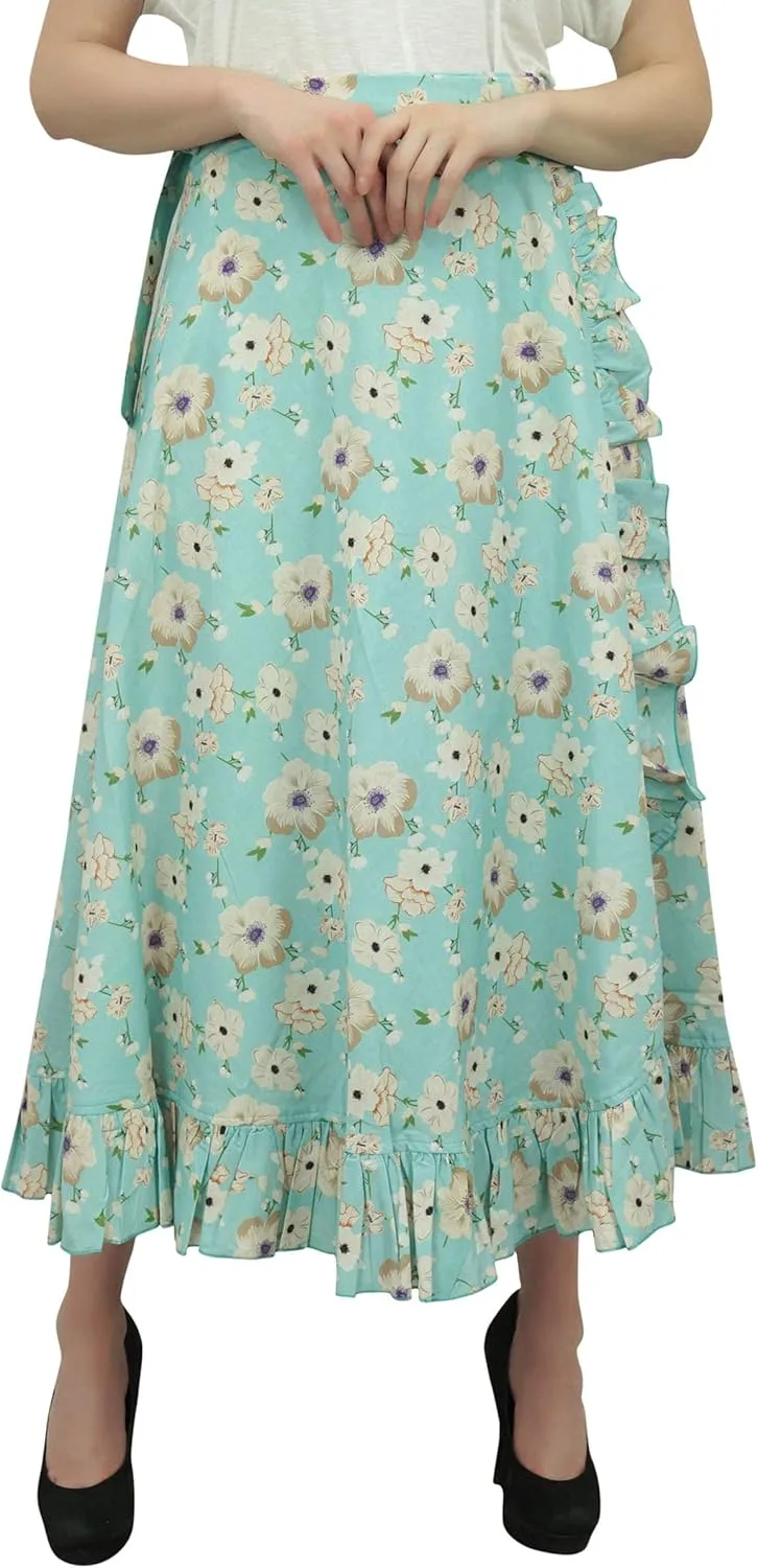 Printed Single Layer Cotton Magic Wrap Skirt for Womens Plus Size Ruffled Wrap Skirt