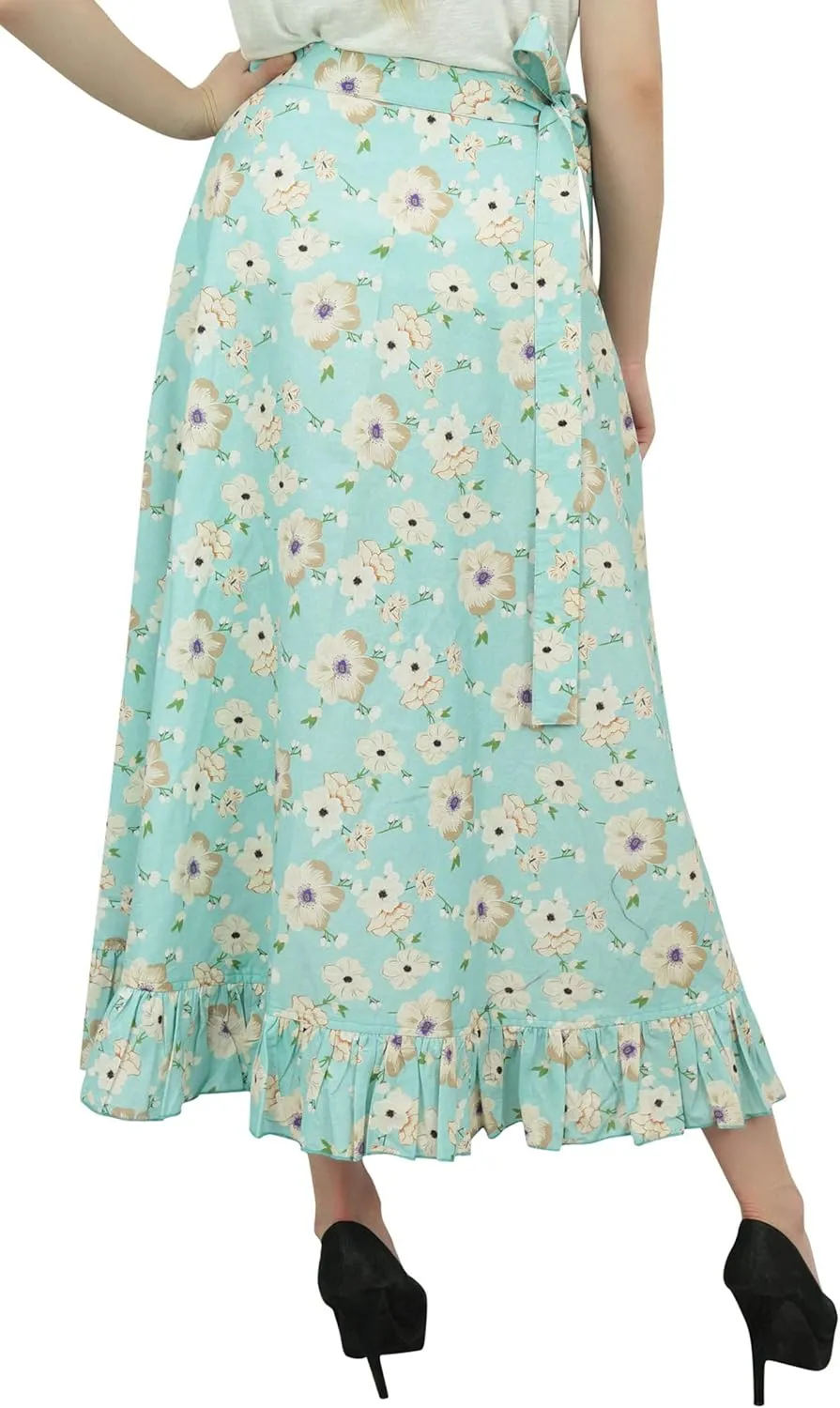 Printed Single Layer Cotton Magic Wrap Skirt for Womens Plus Size Ruffled Wrap Skirt